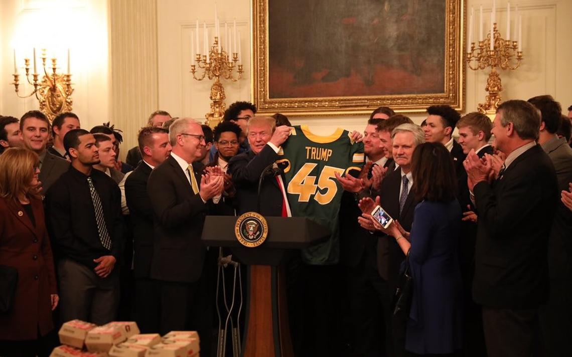Trump jokes with North Dakota State football team during White House visit