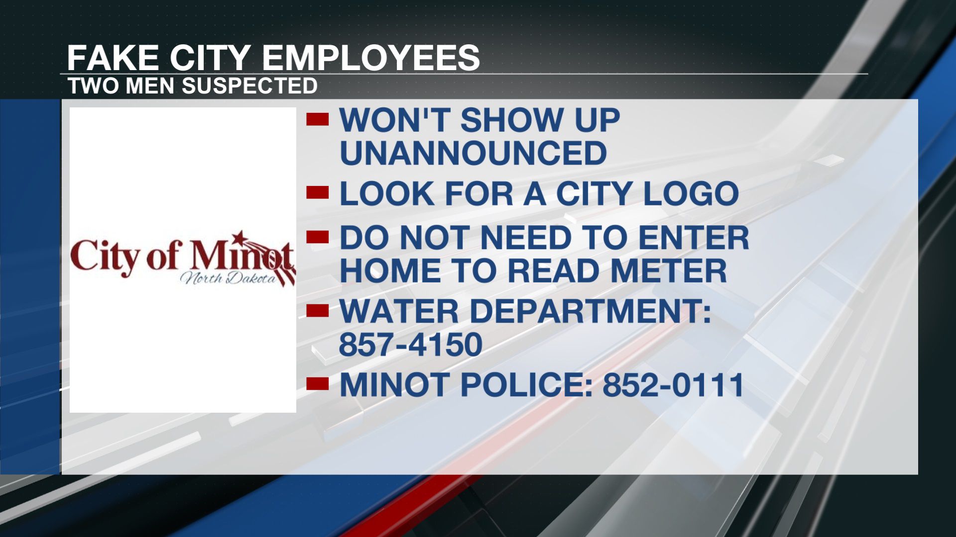 City of Minot warns of people posing as city employees