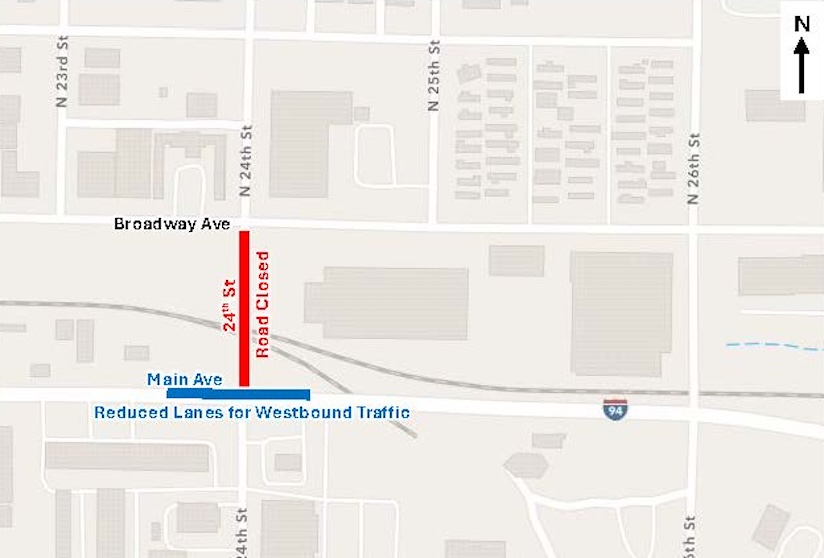 Bismarck city government announces 24th Street closure between Main Avenue and Broadway for road and railroad work