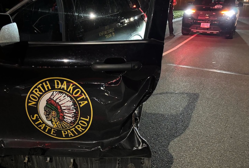 Driver with five prior DUI arrests accused of striking North Dakota Highway Patrol squad vehicle, trooper narrowly avoids injury