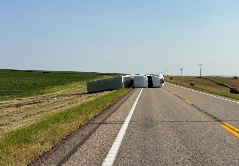 North Dakota Highway Patrol responded after truck crash caused hazardous materials spill that closed part of Highway 25, troopers say driver was not injured