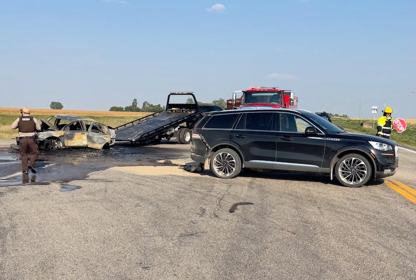 North Dakota man arrested for DUI after rear-ending SUV at stop sign, vehicle bursts into flames and preliminary breath test shows a breath alcohol concentration of .174