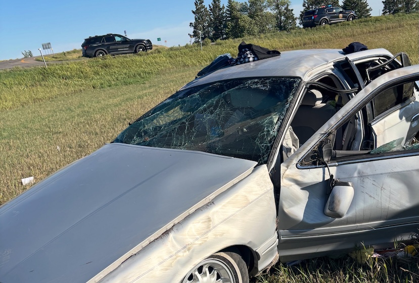 North Dakota Highway Patrol arrests Bismarck man after stolen Mercury Grand Marquis rolls in I-94 crash, 49-year-old driver faces felony DUI and additional charges